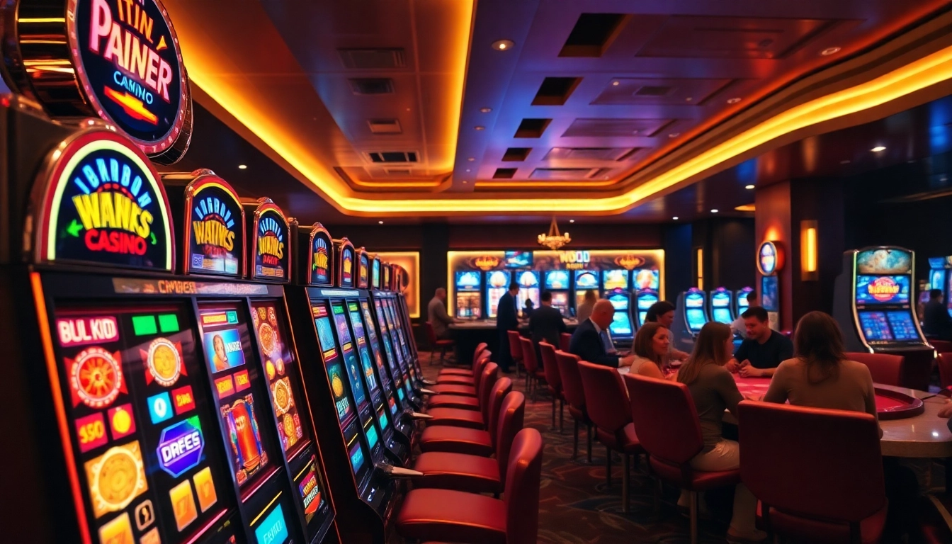 Expérience immersive au cresus casino avec des machines à sous colorées et un environnement élégant.
