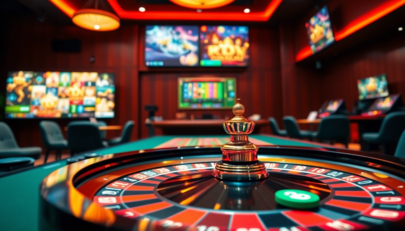 A lively scene showcasing casino en ligne with modern gaming features and vibrant decor.