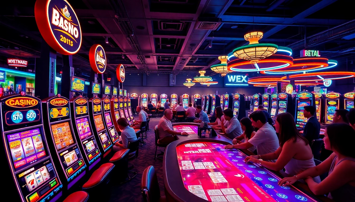 Vibrant scene from a casino en ligne with excited players at slot machines. related image