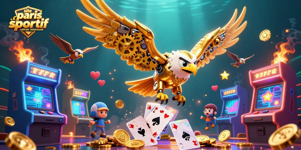 Découvrez le site paris sportif retrait instantané avec un aigle cybernétique plongeant à travers des cartes holographiques.