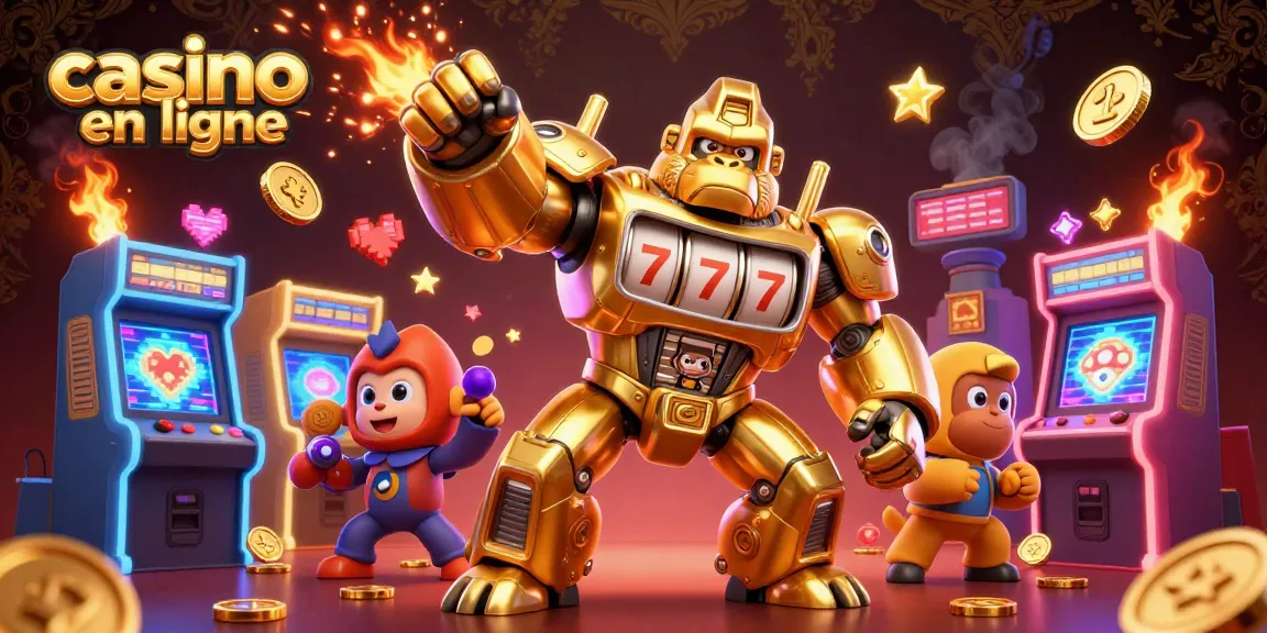 Découvrez le casino en ligne avec un gorille doré transformeur dans un monde de jeux d'arcade colorés.