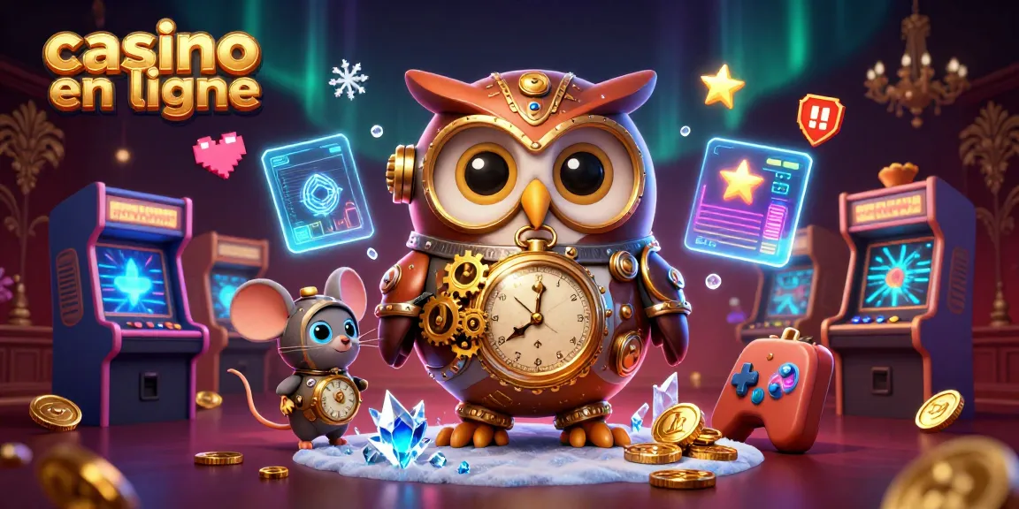 Casino en ligne dynamique avec un hibou voyageur et des éléments futuristes captivants.