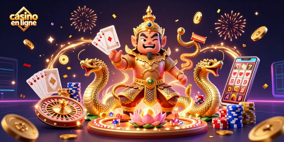 Profitez du casino en ligne avec une illustration vibrante de gardiens et de jeux évoquant l'excitation du jeu.