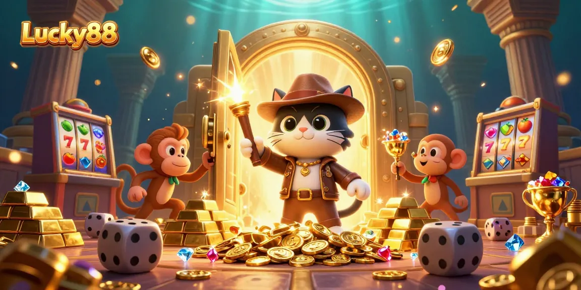 Engage with Lucky88's thrilling adventure featuring slots, treasure, and vibrant gems.