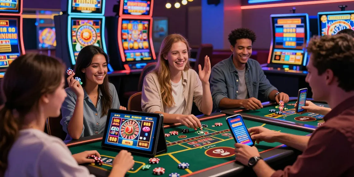 Des amis jouant à des jeux de casino en ligne, illustrant l'excitation d'un casino en ligne