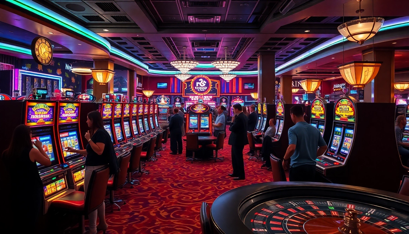 Les joueurs de casino en ligne profitent d'une ambiance électrisante avec des machines à sous colorées.