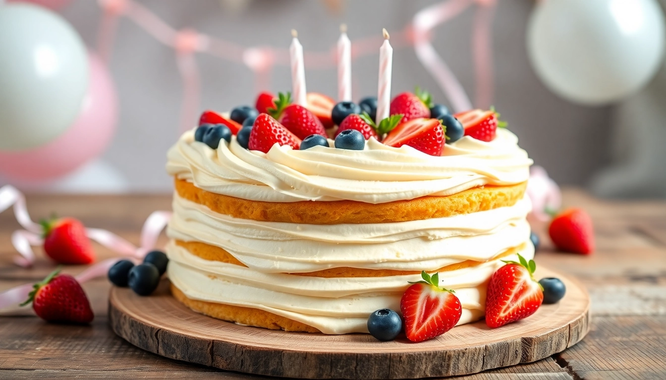 Régalez-vous avec un VEGAN BIRTHDAY CAKE richement décoré de baies fraîches et de glaçage crémeux.