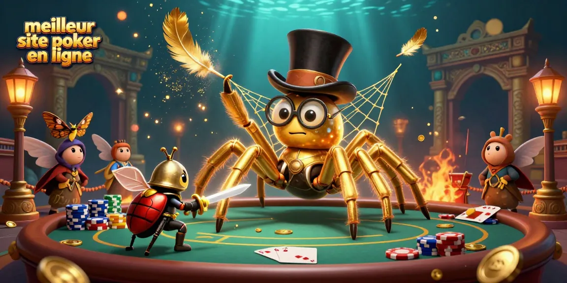 Visuel captivant du meilleur site de poker en ligne avec des personnages animés jouant au poker dans une ambiance dynamique.