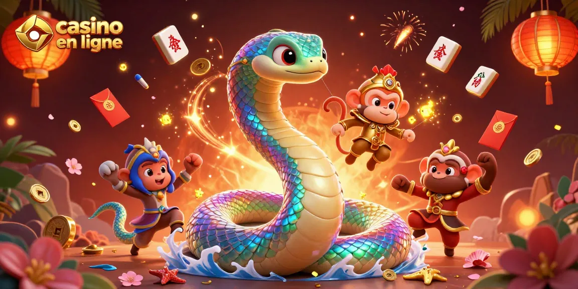 Découvrez des jeux de casino en ligne dans une scène vibrante avec un serpent magique.