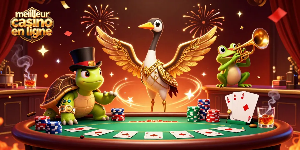 Jouez au meilleur casino en ligne avec des jeux de poker captivants dans une scène festive.