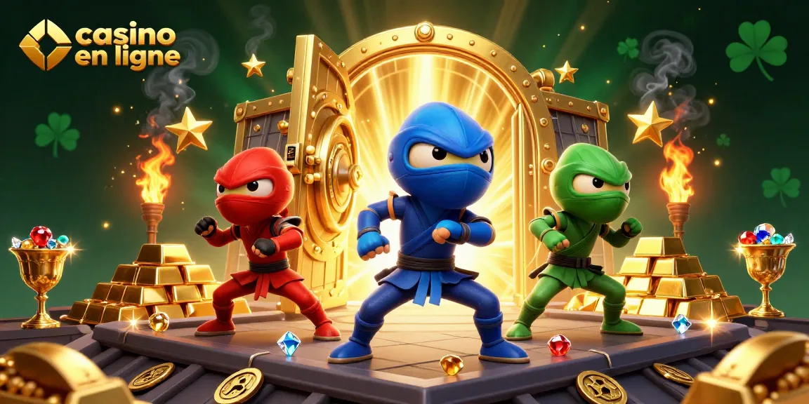 Jouez au casino en ligne avec des caméléons ninja en action, remplis d'or et de bijoux.
