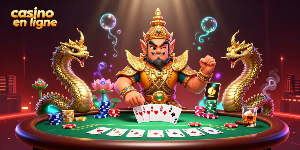 Gagnez au casino en ligne avec cette illustration dynamique d'un gardien de temple thaï.