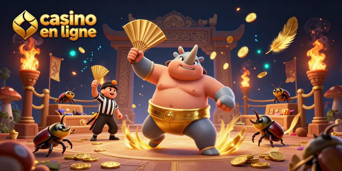 Célébrez le casino en ligne et attrapez les gains avec ce champion en sumo qui envoie des pièces d'or!