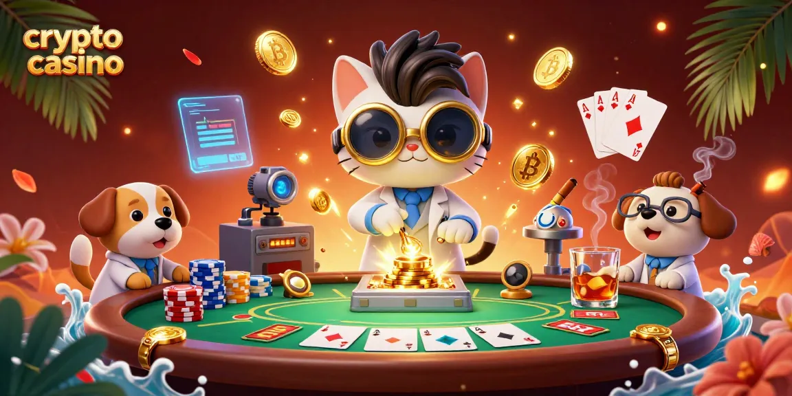 Jouer dans un crypto casino, une illustration dynamique d'un chat scientifique fou et son chien assistant.