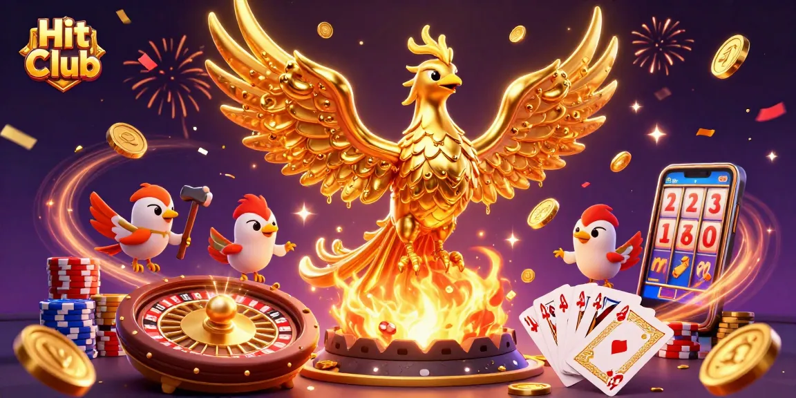 Hit Club showcases vibrant golden casino elements and captivating characters in a thrilling gaming atmosphere.