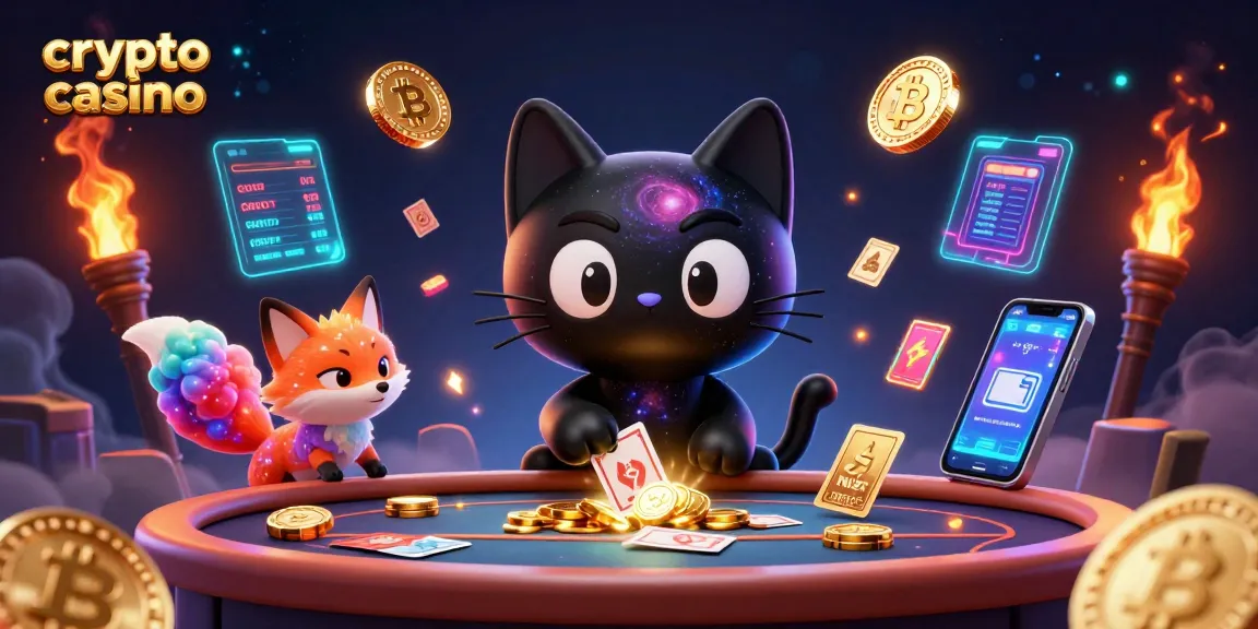 Les joueurs s'engagent dans un casino crypto, explorant une table animée entourée de pièces Bitcoin et Ethereum.