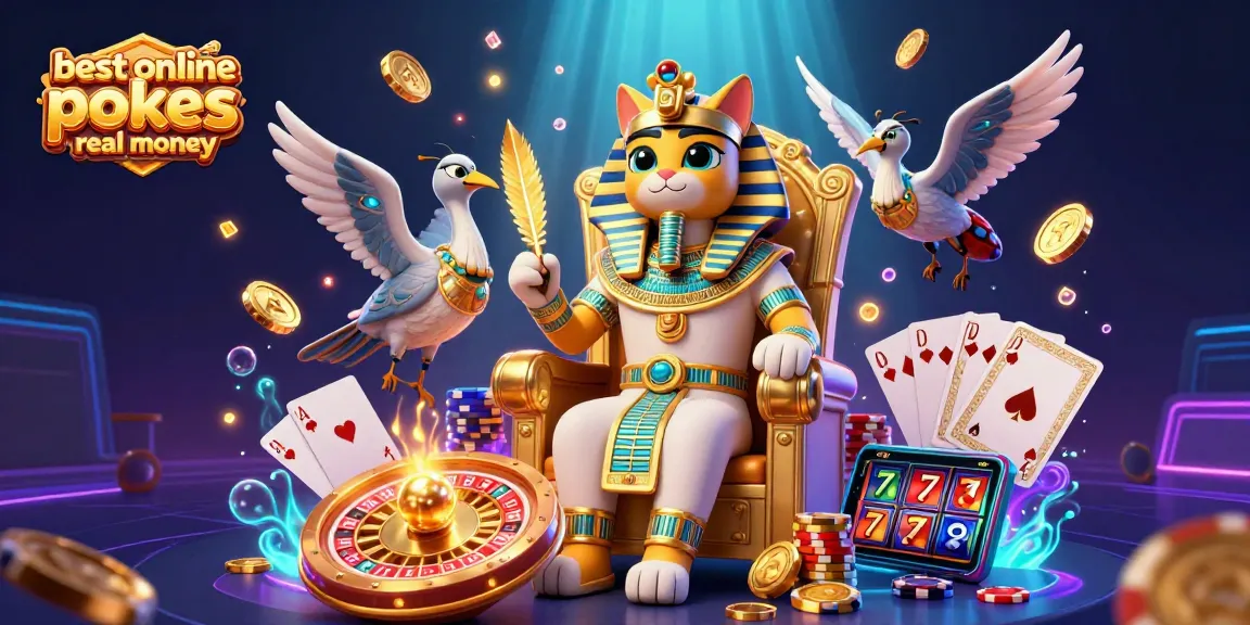 Experience the thrill of the best online pokies real money with an Egyptian pharaoh and jewels in this vibrant scene.