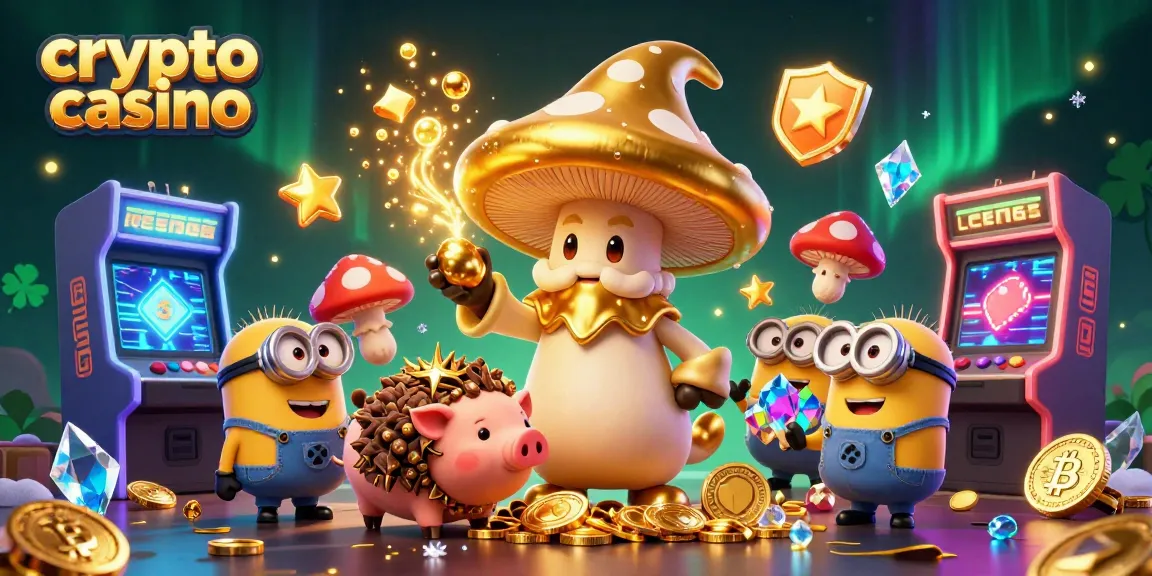 Jouez dans un crypto casino avec un mage champignon doré et une ambiance magique.
